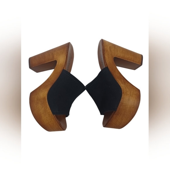 Lintervalle EUC Black Leather and Wood High Heel Open Toe Sandal Size 36 - Picture 3 of 8